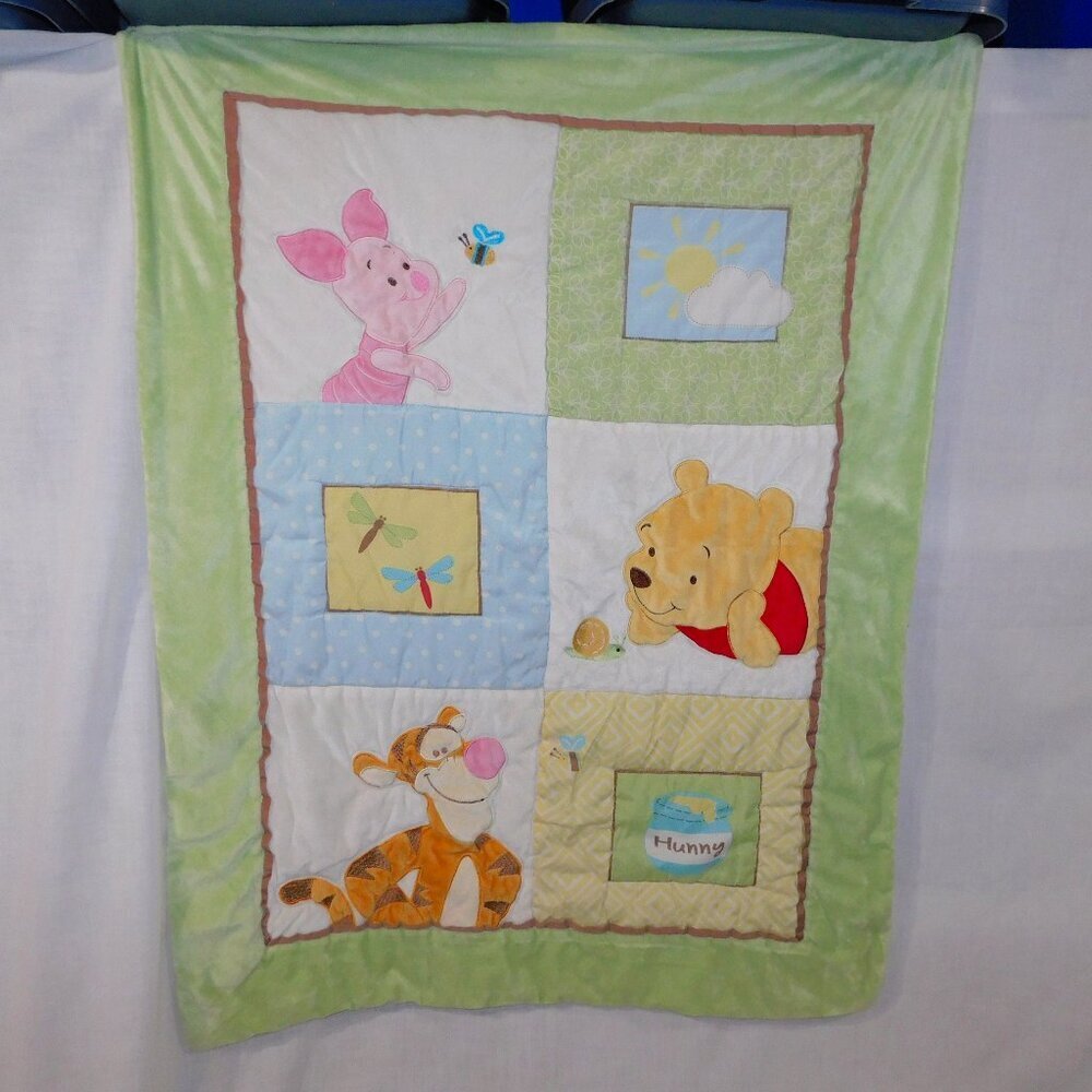 VTG Winnie the Pooh Piglet Tigger Baby Comforter Dragonflies 31" x 40" Disney